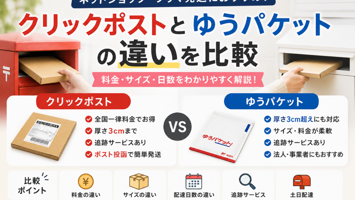 クリックポストとゆうパケットの違いを比較｜料金・サイズ・日数をわかりやすく解説
